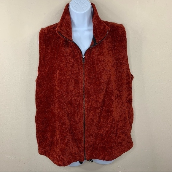 M Burgundy Red Faux Fur Sleeveless Vest Silver Thread Outerwear Medium Zip - Picture 2 of 10